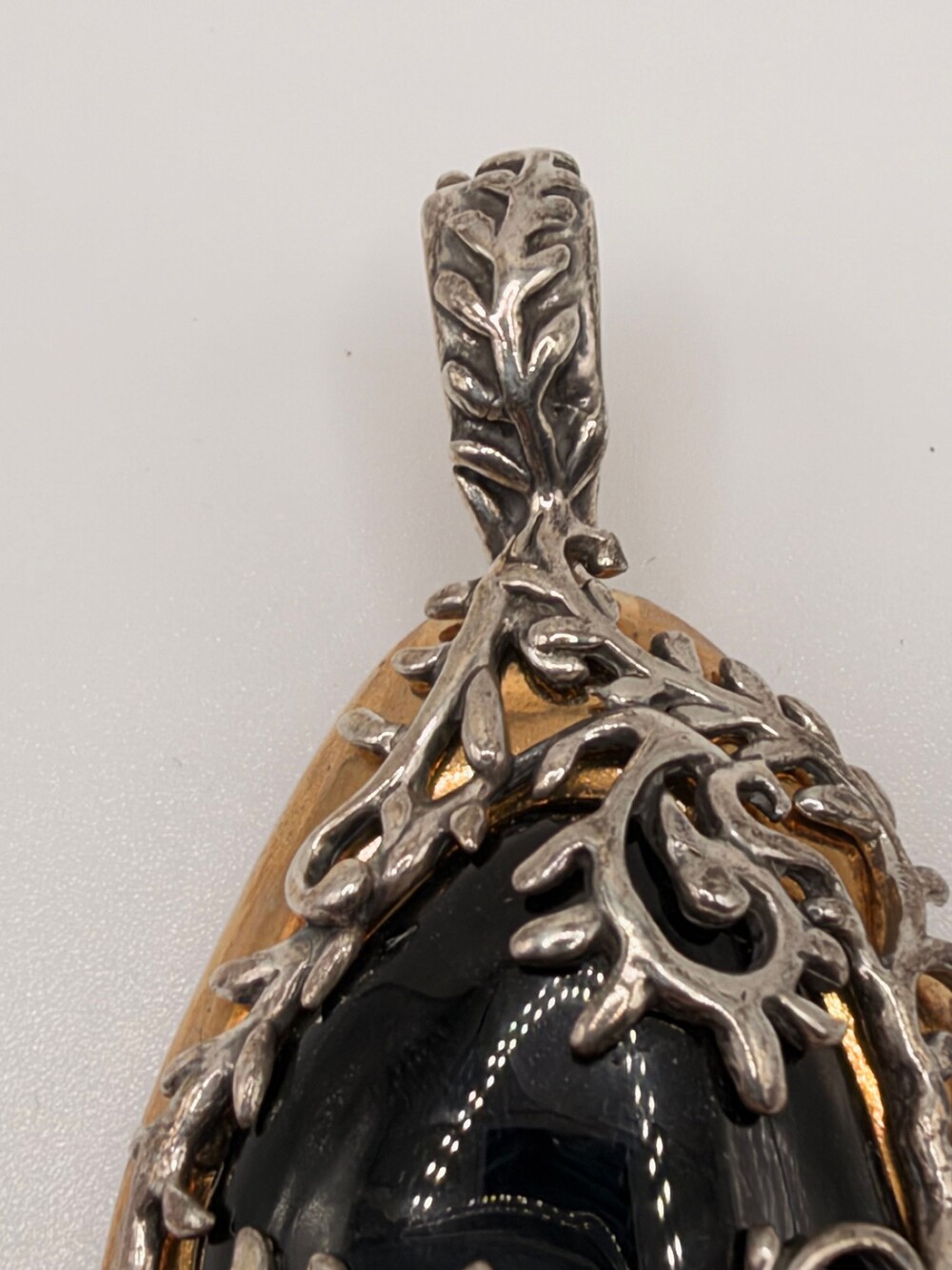 Carolyn Pollack 925 and Brass Black Onyx Pendant Vine Leaf Overlay Quarter Scale - Picture 3 of 8